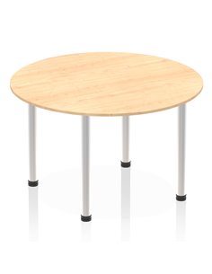 Dynamic Impulse 1200mm Round Table Maple Top Brushed Aluminium Post Leg I003778