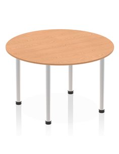 Dynamic Impulse 1200mm Round Table Oak Top Brushed Aluminium Post Leg I003779