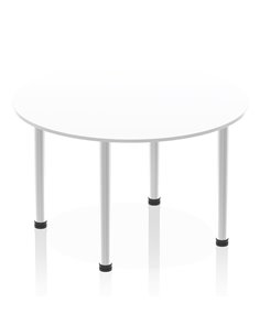 Dynamic Impulse 1200mm Round Table White Top Brushed Aluminium Post Leg I003780