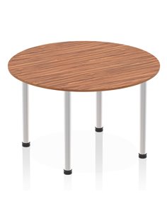 Dynamic Impulse 1200mm Round Table Walnut Top Brushed Aluminium Post Leg I003781