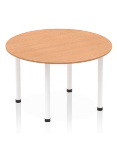 Dynamic Impulse 1200mm Round Table Oak Top White Post Leg I003785