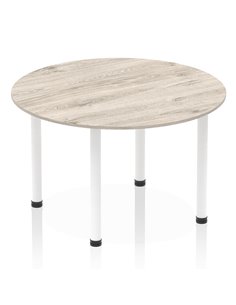 Dynamic Impulse 1200mm Round Table Grey Oak Top White Post Leg I003788