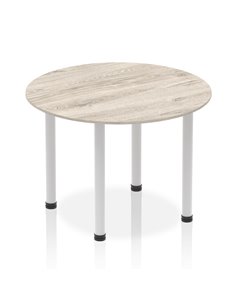 Dynamic Impulse 1000mm Round Table Grey Oak Top Silver Post Leg I003795