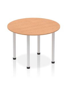 Dynamic Impulse 1000mm Round Table Oak Top Silver Post Leg I004373