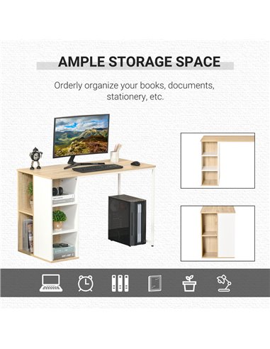 HOMCOM Home Office Computer Desk with Storage Shelves Study Writing Table Workstation, Oak Tone