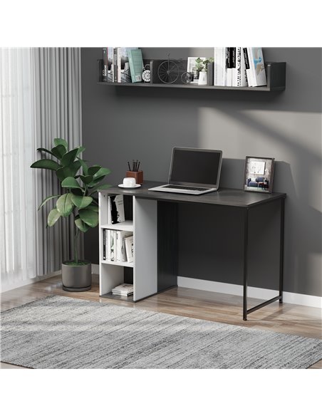 HOMCOM Home Office Computer Desk with Storage Shelves Study Writing Table Workstation, Grey - pic 7921 | FastDaddyshop