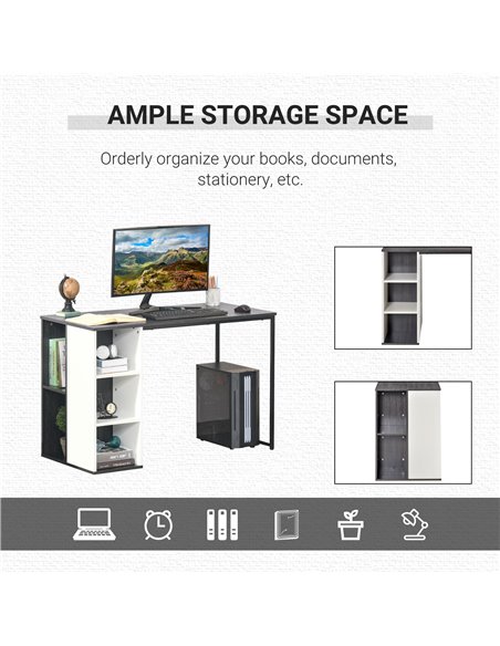 HOMCOM Home Office Computer Desk with Storage Shelves Study Writing Table Workstation, Grey - pic 7923 | FastDaddyshop