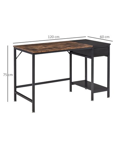 HOMCOM Computer Desk, Home Office Workstation for Study, Writing with CPU Stand and Drawer, Steel Frame, 120x60x75cm