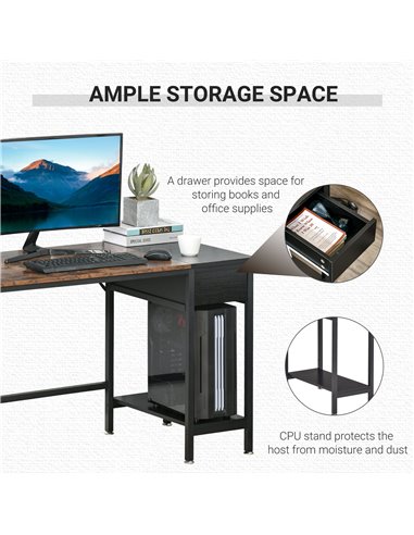 HOMCOM Computer Desk, Home Office Workstation for Study, Writing with CPU Stand and Drawer, Steel Frame, 120x60x75cm