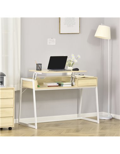 HOMCOM Compact Computer Desk Workstation Modern Office Study Writing Lifting Table with Drawer Storing Box, Home Furniture, Natu