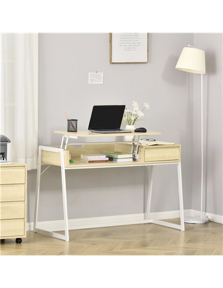 HOMCOM Compact Computer Desk Workstation Modern Office Study Writing Lifting Table with Drawer Storing Box, Home Furniture, Natu - pic 7937 | FastDaddyshop