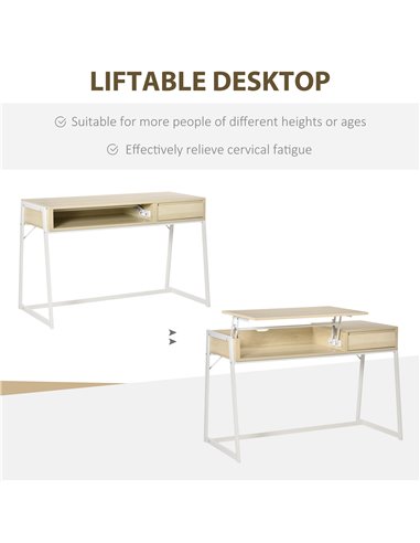 HOMCOM Compact Computer Desk Workstation Modern Office Study Writing Lifting Table with Drawer Storing Box, Home Furniture, Natu