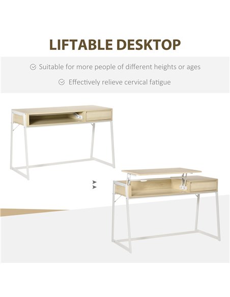 HOMCOM Compact Computer Desk Workstation Modern Office Study Writing Lifting Table with Drawer Storing Box, Home Furniture, Natu - pic 7939 | FastDaddyshop