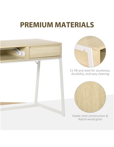 HOMCOM Compact Computer Desk Workstation Modern Office Study Writing Lifting Table with Drawer Storing Box, Home Furniture, Natu