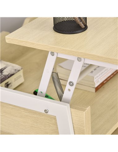 HOMCOM Compact Computer Desk Workstation Modern Office Study Writing Lifting Table with Drawer Storing Box, Home Furniture, Natu