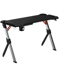 Homcom LED Carbon Fiber Gaming Computer Desk with Cup Holder, Headphone Hook, Basket, Black