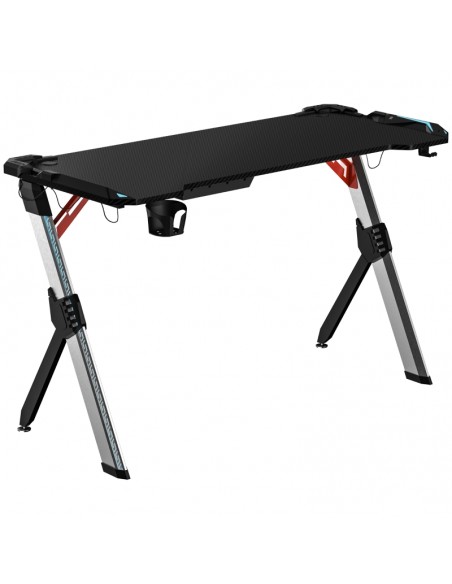 Homcom LED Carbon Fiber Gaming Computer Desk with Cup Holder, Headphone Hook, Basket, Black - pic 7945 | FastDaddyshop