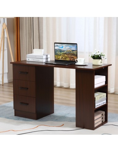 Homcom 120cm Computer Desk with Storage Shelves Drawers, Walnut Brown