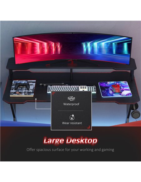HOMCOM Gaming Computer Desk Writing Racing Table Workstation with Headphone Hook Curved Front Adjustable Feet for Home Office Us - pic 7955 | FastDaddyshop