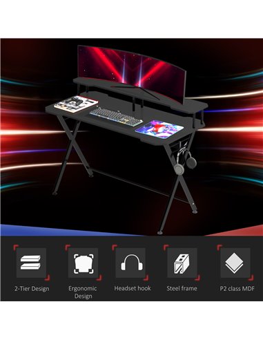 HOMCOM Gaming Computer Desk Writing Racing Table Workstation with Headphone Hook Curved Front Adjustable Feet for Home Office Us