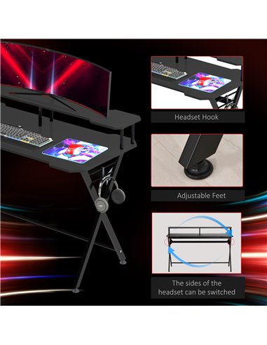 HOMCOM Gaming Computer Desk Writing Racing Table Workstation with Headphone Hook Curved Front Adjustable Feet for Home Office Us