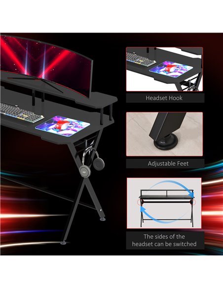 HOMCOM Gaming Computer Desk Writing Racing Table Workstation with Headphone Hook Curved Front Adjustable Feet for Home Office Us - pic 7957 | FastDaddyshop