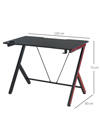 HOMCOM 120cm Gaming Computer Desk, Home Office Gamer Table Workstation with Cup Holder and Headphone Hook