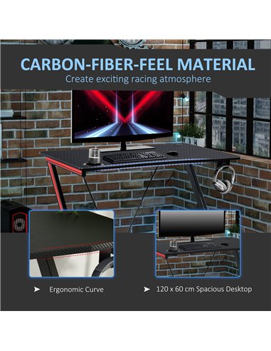 HOMCOM 120cm Gaming Computer Desk, Home Office Gamer Table Workstation with Cup Holder and Headphone Hook
