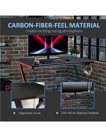 HOMCOM 120cm Gaming Computer Desk, Home Office Gamer Table Workstation with Cup Holder and Headphone Hook - pic 7963 | FastDaddyshop