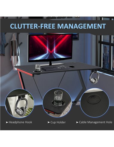 HOMCOM 120cm Gaming Computer Desk, Home Office Gamer Table Workstation with Cup Holder and Headphone Hook