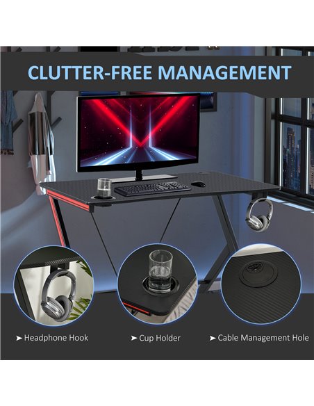 HOMCOM 120cm Gaming Computer Desk, Home Office Gamer Table Workstation with Cup Holder and Headphone Hook - pic 7964 | FastDaddyshop