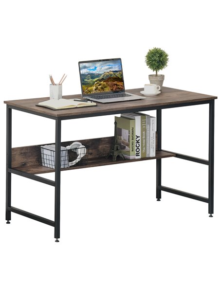 Homcom Computer Desk with Storage Shelf, Adjustable Feet, Metal Frame, Rustic Brown - pic 7985 | FastDaddyshop