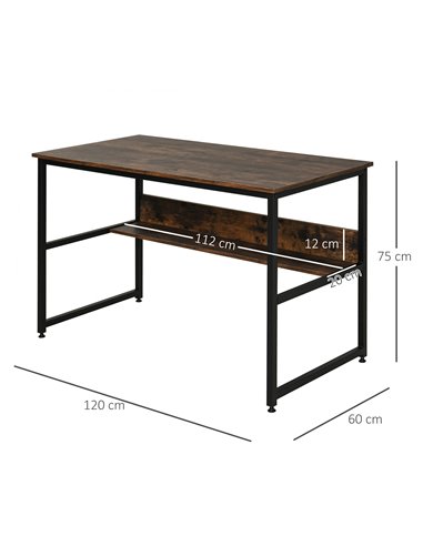 HOMCOM Computer Desk w/ Storage Shelf Adjustable Feet Metal Frame Home Office Laptop Study Writing Workstation Table Rustic Brow