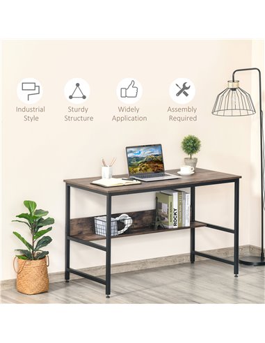 HOMCOM Computer Desk w/ Storage Shelf Adjustable Feet Metal Frame Home Office Laptop Study Writing Workstation Table Rustic Brow