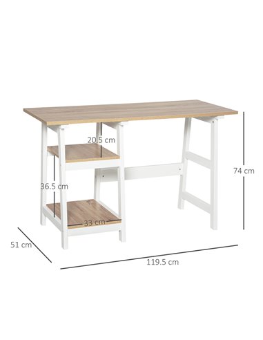 HOMCOM Compact Computer Desk with Storage Shelves Study Table with Bookshelf PC Table Workstation for Home Office Study White an