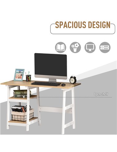 HOMCOM Compact Computer Desk with Storage Shelves Study Table with Bookshelf PC Table Workstation for Home Office Study White an