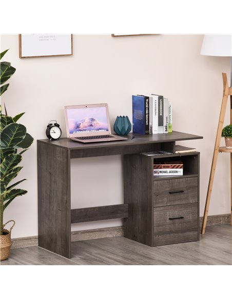 Homcom Computer Desk with Shelf, Drawer, Grey Wood Color - pic 8001 | FastDaddyshop