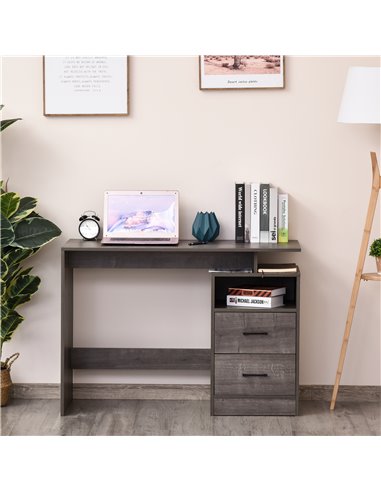 HOMCOM Computer Desk with Shelf, Drawer Writing Table for Home Study, Office, Grey Wood Color