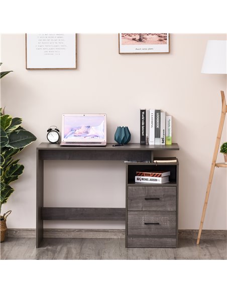 HOMCOM Computer Desk with Shelf, Drawer Writing Table for Home Study, Office, Grey Wood Color - pic 8003 | FastDaddyshop