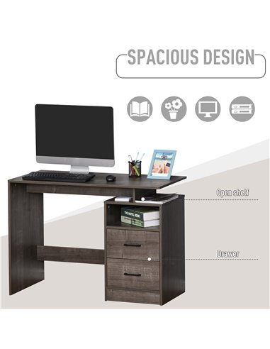 HOMCOM Computer Desk with Shelf, Drawer Writing Table for Home Study, Office, Grey Wood Color
