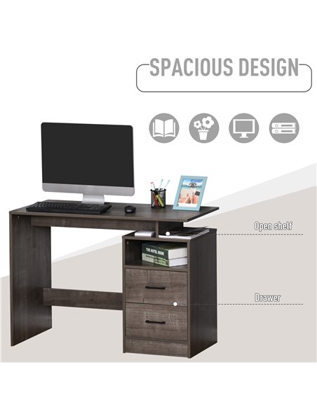 HOMCOM Computer Desk with Shelf, Drawer Writing Table for Home Study, Office, Grey Wood Color - pic 8005 | FastDaddyshop