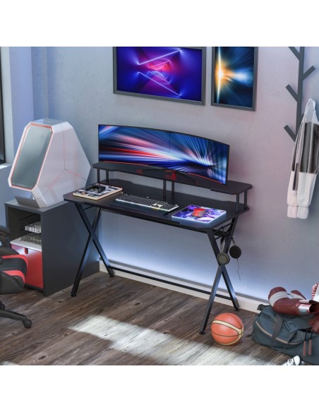 Homcom Gaming Computer Desk with Headphone Hook, Curved Front Adjustable Feet - pic 8009 | FastDaddyshop