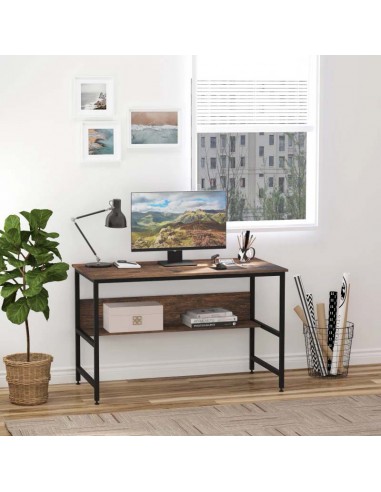 Homcom Computer Desk with Storage Shelf, Adjustable Feet, Metal Frame, Rustic Brown
