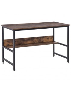 Homcom Computer Desk with Storage Shelf, Adjustable Feet, Metal Frame, Rustic Brown