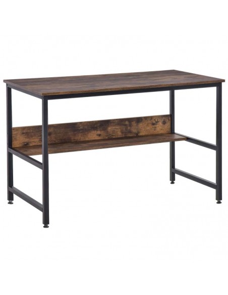 Homcom Computer Desk with Storage Shelf, Adjustable Feet, Metal Frame, Rustic Brown - pic 8012 | FastDaddyshop