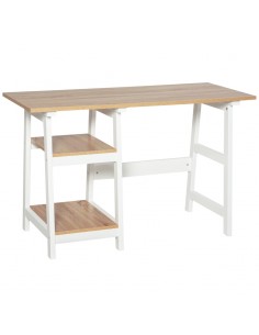Homcom Compact Computer Desk with Storage Shelves, Bookshelf, White and Natural
