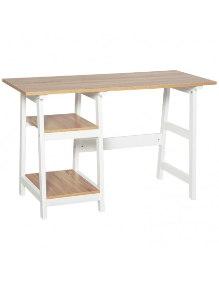 Homcom Compact Computer Desk with Storage Shelves, Bookshelf, White and Natural - pic 8013 | FastDaddyshop