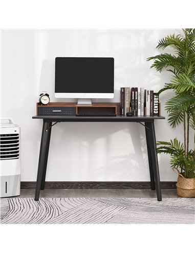 HOMCOM Modern Computer Desk Laptop Writing Table w/Hutch 1 Drawer workstation Home Office Furniture Brown and Black