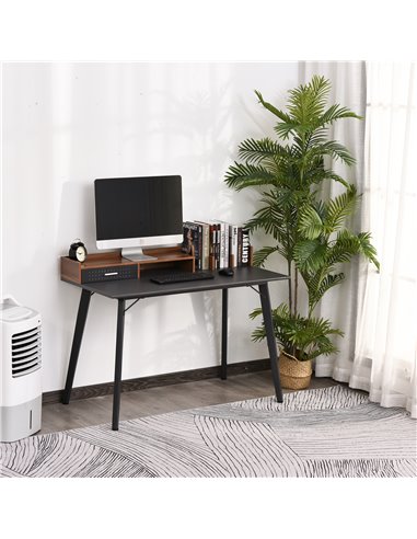 HOMCOM Modern Computer Desk Laptop Writing Table w/Hutch 1 Drawer workstation Home Office Furniture Brown and Black
