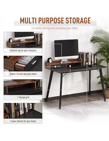 HOMCOM Modern Computer Desk Laptop Writing Table w/Hutch 1 Drawer workstation Home Office Furniture Brown and Black